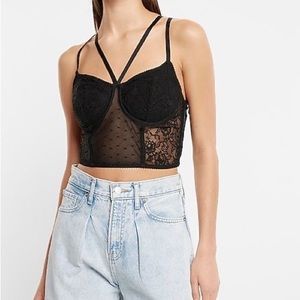 NWOT Express Lace Strappy Bustier Cropped Cami With Bra Cups